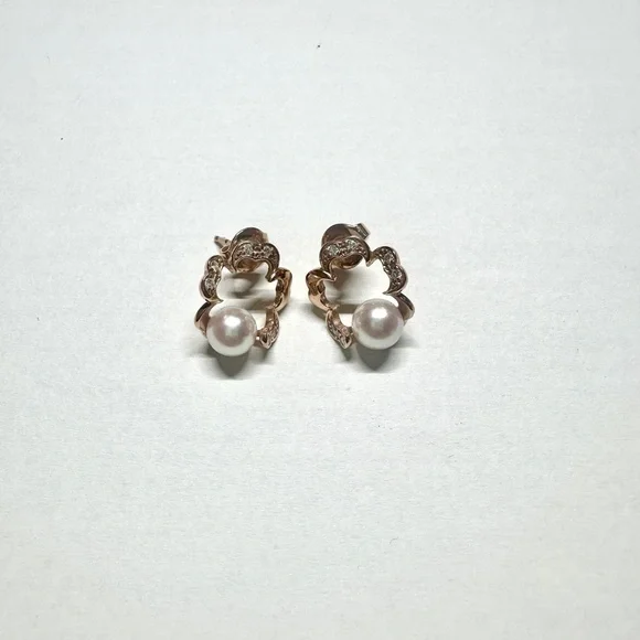 Mikimoto Rose Gold and Pearl Earrings - Picture 1 of 3